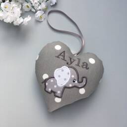 Grey & White Elephant Nursery Decoration, Personalised, Newborn Gift, Baby Christening Shower - thumbnail 3