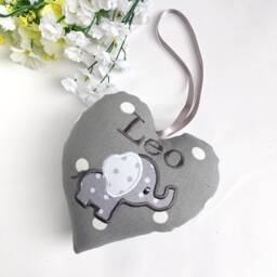 Grey & White Elephant Nursery Decoration, Personalised, Newborn Gift, Baby Christening Shower - thumbnail 1