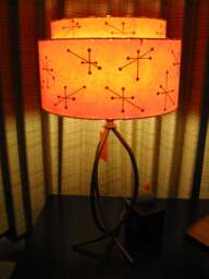 Mid Century Vintage Style 2 Tier Fiberglass Lamp Shade Modern Atomic Retro Tangerine Starburst Gld - thumbnail 1