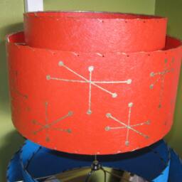 Mid Century Vintage Style 2 Tier Fiberglass Lamp Shade Modern Atomic Retro Tangerine Starburst Gld - thumbnail 2