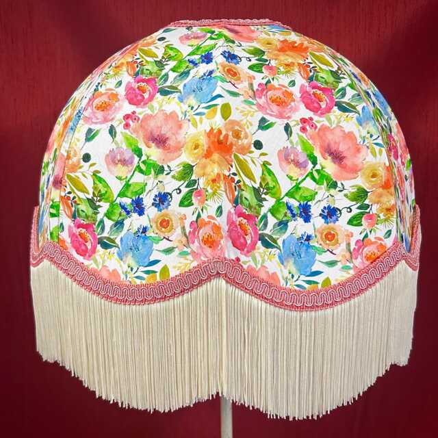Wildflower Floral Dome Lampshade Handmade Cream Fringe Pendant Light - image 1