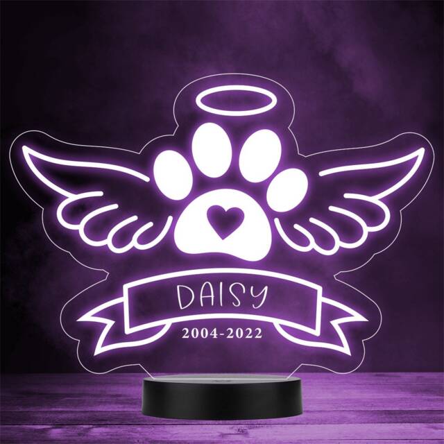 Angel Paw Pet Loss Memorial Wings Halo Personalised Gift Colour Night Light - image 1