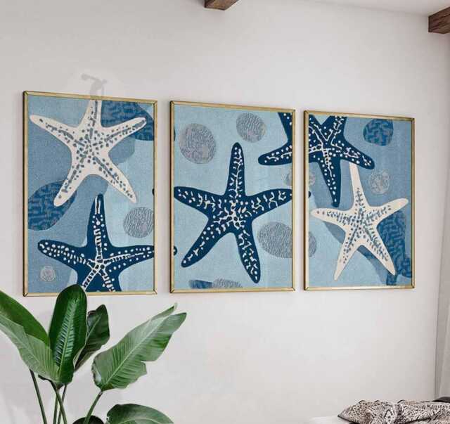 Set Of 3 Starfish Wall Art Prints, Coastal Beach Posters, Nautical Ocean Home Decor - image 1