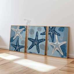 Set Of 3 Starfish Wall Art Prints, Coastal Beach Posters, Nautical Ocean Home Decor - thumbnail 3