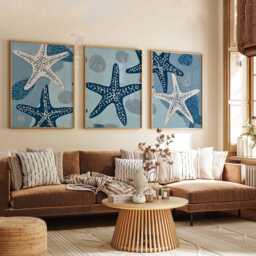 Set Of 3 Starfish Wall Art Prints, Coastal Beach Posters, Nautical Ocean Home Decor - thumbnail 2
