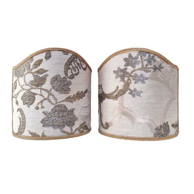Pair Of Clip-On Shield Shades Ivory & Gold Silk Brocade Rubelli Fabric Madama Butterfly Pattern Mini Lampshade - Handmade in Italy - image 1