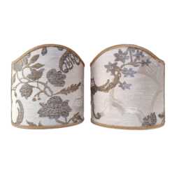 Pair Of Clip-On Shield Shades Ivory & Gold Silk Brocade Rubelli Fabric Madama Butterfly Pattern Mini Lampshade - Handmade in Italy - thumbnail 1