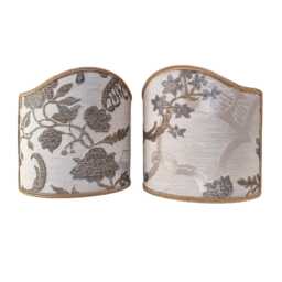 Pair Of Clip-On Shield Shades Ivory & Gold Silk Brocade Rubelli Fabric Madama Butterfly Pattern Mini Lampshade - Handmade in Italy - thumbnail 2