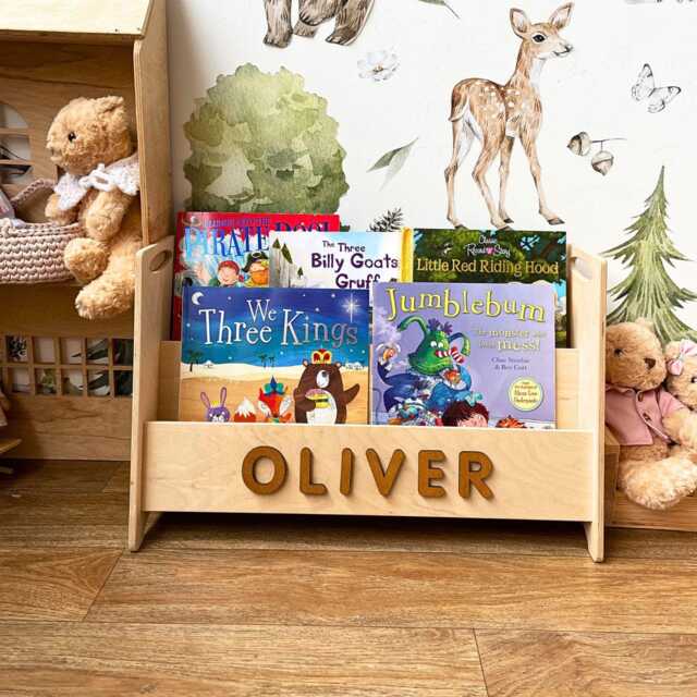 Personalized Kids Bookshelf Childrens Bookshelves Montessori Wooden Book Shelf White Bookcase Christmas - image 1