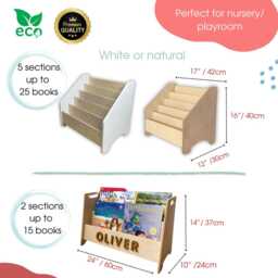 Personalized Kids Bookshelf Childrens Bookshelves Montessori Wooden Book Shelf White Bookcase Christmas - thumbnail 2