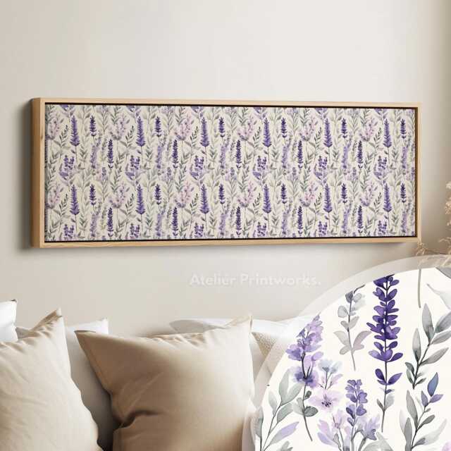 Above Bed Horizontal Long Skinny Framed Canvas Print With Cream Tones For Refined Interiors Perfect Living Room Hallway Bedroom Office - image 1