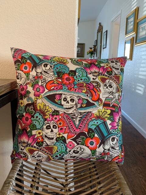 Sugar Skull Pillow Cover, Alexander Henry Fabric, Dia De Los Muertos Decor - image 1