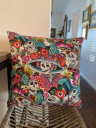 Sugar Skull Pillow Cover, Alexander Henry Fabric, Dia De Los Muertos Decor - thumbnail 1