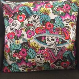 Sugar Skull Pillow Cover, Alexander Henry Fabric, Dia De Los Muertos Decor - thumbnail 3