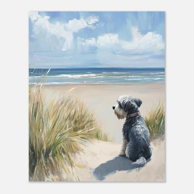 Miniature Schnauzer Beach Wall Art Print Oil Painting Style, Gift For Miniature Owner, Schnauzer Memorial Portrait - image 1