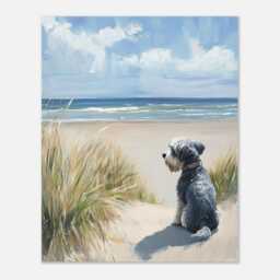 Miniature Schnauzer Beach Wall Art Print Oil Painting Style, Gift For Miniature Owner, Schnauzer Memorial Portrait - thumbnail 1