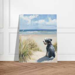 Miniature Schnauzer Beach Wall Art Print Oil Painting Style, Gift For Miniature Owner, Schnauzer Memorial Portrait - thumbnail 2