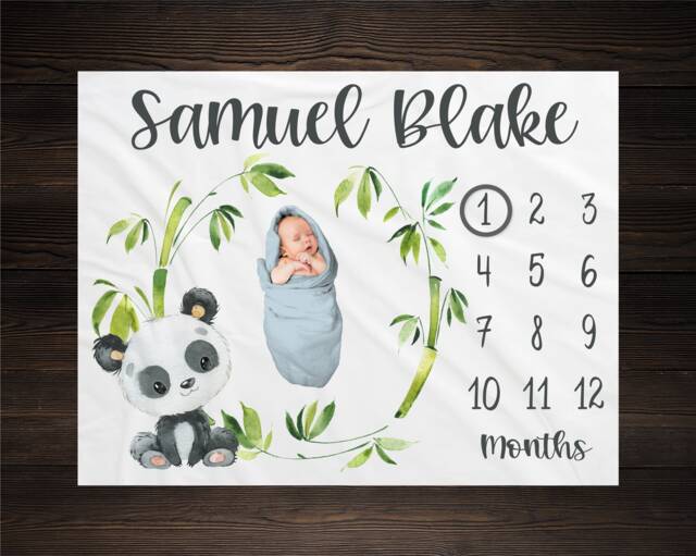 Panda Baby Milestone Blanket, Bear Shower Gift, Keepsake Nursery - image 1