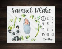 Panda Baby Milestone Blanket, Bear Shower Gift, Keepsake Nursery
