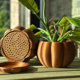 Bronze Pumpkin Plant Pot - Draining Planter With Drip Tray Cute Autumn Home D??cor Halloween Decoration Gift For Her - thumbnail 2