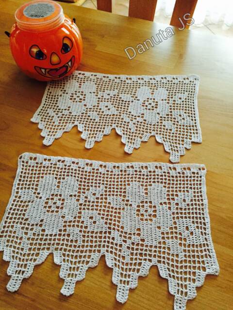 Pair Of Handmade Crochet Break-Up Curtains Or Cantoners