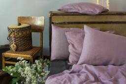 Lavender Color Linen Bedding Set. Queen King Duvet Cover & Pillow Cases - 3Pcs - thumbnail 3