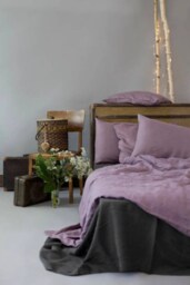 Lavender Color Linen Bedding Set. Queen King Duvet Cover & Pillow Cases - 3Pcs - thumbnail 2