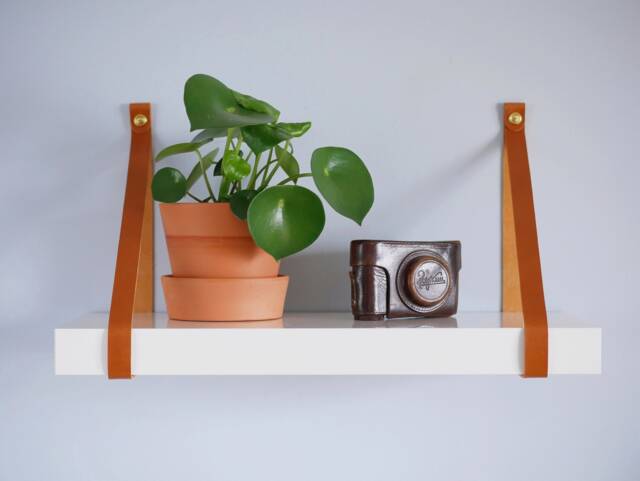 Leather Strap Shelf, Shelving Straps For Floating Wall Shelf, Wall Hangings Bracket, Home Office Rustic Decor - image 1