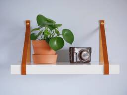 Leather Strap Shelf, Shelving Straps For Floating Wall Shelf, Wall Hangings Bracket, Home Office Rustic Decor - thumbnail 1