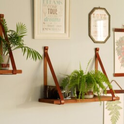 Leather Strap Shelf, Shelving Straps For Floating Wall Shelf, Wall Hangings Bracket, Home Office Rustic Decor - thumbnail 3