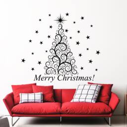 Merry Christmas Wall Decals Tree Decal Star Vinyl New Year Sticker Holiday Decoration Art Interior Home Design Window Door - Ma303 - thumbnail 1