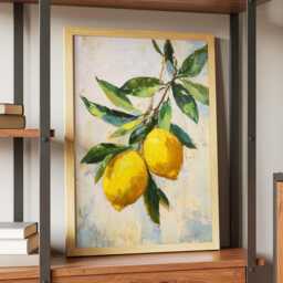Lemon Wall Art Kitchen Fruit Print Textured Oil Painting Style Mediterranean Rustic Decor Poster Framed Canvas - thumbnail 2