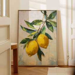 Lemon Wall Art Kitchen Fruit Print Textured Oil Painting Style Mediterranean Rustic Decor Poster Framed Canvas - thumbnail 3