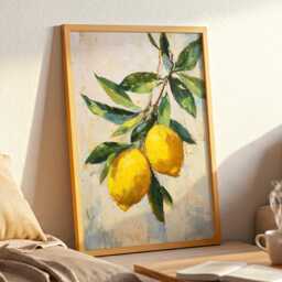 Lemon Wall Art Kitchen Fruit Print Textured Oil Painting Style Mediterranean Rustic Decor Poster Framed Canvas - thumbnail 1