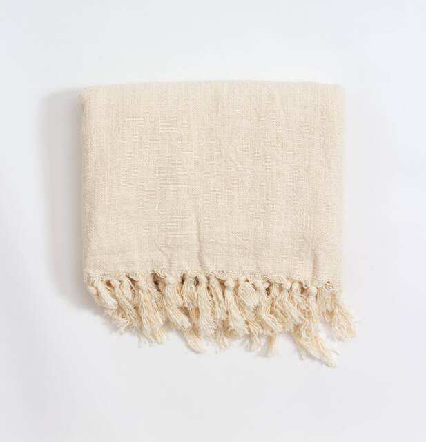 Natural Undyed Cotton Turkish Towel, Cream Beach Soft Neutral Blanket, Handwoven Sofa Throw, White Housewarming Gift - image 1