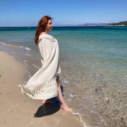 Natural Undyed Cotton Turkish Towel, Cream Beach Soft Neutral Blanket, Handwoven Sofa Throw, White Housewarming Gift - thumbnail 4