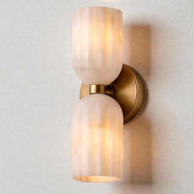 Handmade Alabaster Wall Sconce, Double Brass Light, Natural Stone Bathroom Luxury G9 Lamp, Custom Size - image 1