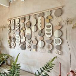 Geometric Wall Art - Mid-Century Modern Tapestry, Blush Pink & Gold - thumbnail 3