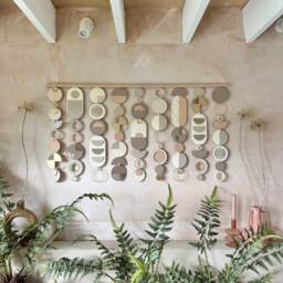 Geometric Wall Art - Mid-Century Modern Tapestry, Blush Pink & Gold