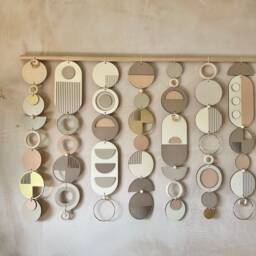 Geometric Wall Art - Mid-Century Modern Tapestry, Blush Pink & Gold - thumbnail 4