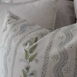Floral Cotton Cushion With Duck Feather Insert 50x50cm, Green Leaf Print Throw Pillow Cover, White Country Linen Cushions & Decor - thumbnail 3