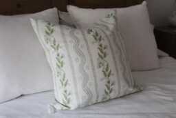 Floral Cotton Cushion With Duck Feather Insert 50x50cm, Green Leaf Print Throw Pillow Cover, White Country Linen Cushions & Decor - thumbnail 1
