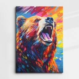 Colorful Grizzly Bear Animal Abstract Oil Painting Splatter Style Wall Art, Framed Canvas Poster Print, Home Kitchen Office Room Decor Gifts - thumbnail 3