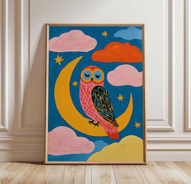 Owl Moon Poster, Nursery Animal Print, Children's Wall Art - image 1