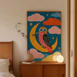 Owl Moon Poster, Nursery Animal Print, Children's Wall Art - thumbnail 2