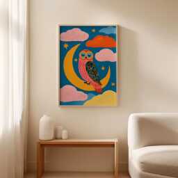 Owl Moon Poster, Nursery Animal Print, Children's Wall Art - thumbnail 3