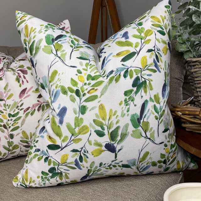 Decorative Pillow - Cushion Cover For Sofa, Bed, Window, Chair, Living Room, Green Blue Leaf Design, Panaz Fabric - image 1