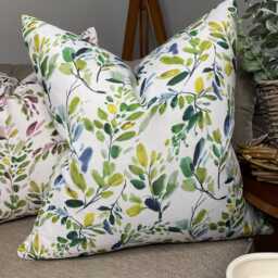 Decorative Pillow - Cushion Cover For Sofa, Bed, Window, Chair, Living Room, Green Blue Leaf Design, Panaz Fabric - thumbnail 1