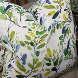 Decorative Pillow - Cushion Cover For Sofa, Bed, Window, Chair, Living Room, Green Blue Leaf Design, Panaz Fabric - thumbnail 3