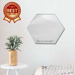 Hexagon Acrylic Wall Mirror Engraved, Shatterproof, Many Sizes
